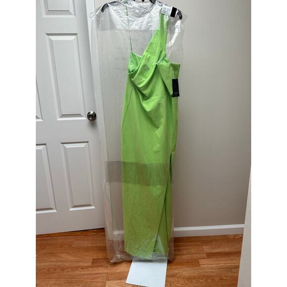 NEW NWT Aidan Mattox One Shoulder Crepe Long Dress Lime Green size 12 - Picture 3 of 8